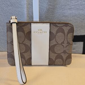 Coach Signature Brown and White Wristlet NWT